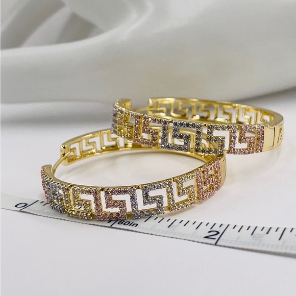 Italian 24k Gold Plated Hoop Earrings/Aretes De Aro Baño De Oró Italiano 24k/ - Picture 4 of 6